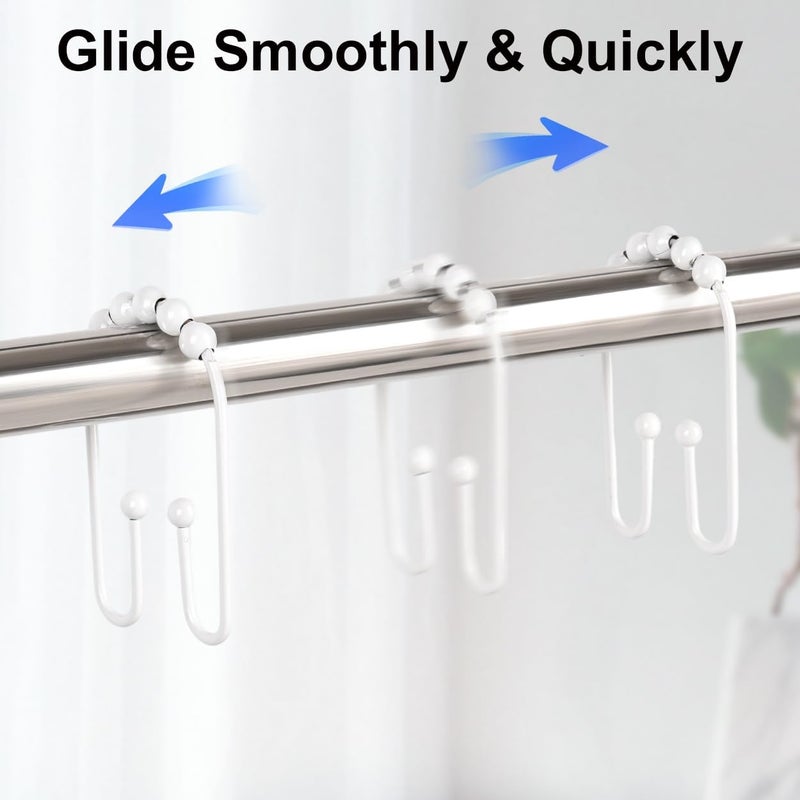 Resze U Shaped Shower Curtain Hooks Rings,12 Pcs Durable Rust Resistant Metal Shower Hooks, Double Glide Smoothly Anti-Drop Shower Rings for Shower Curtain Rod, White - Image 5